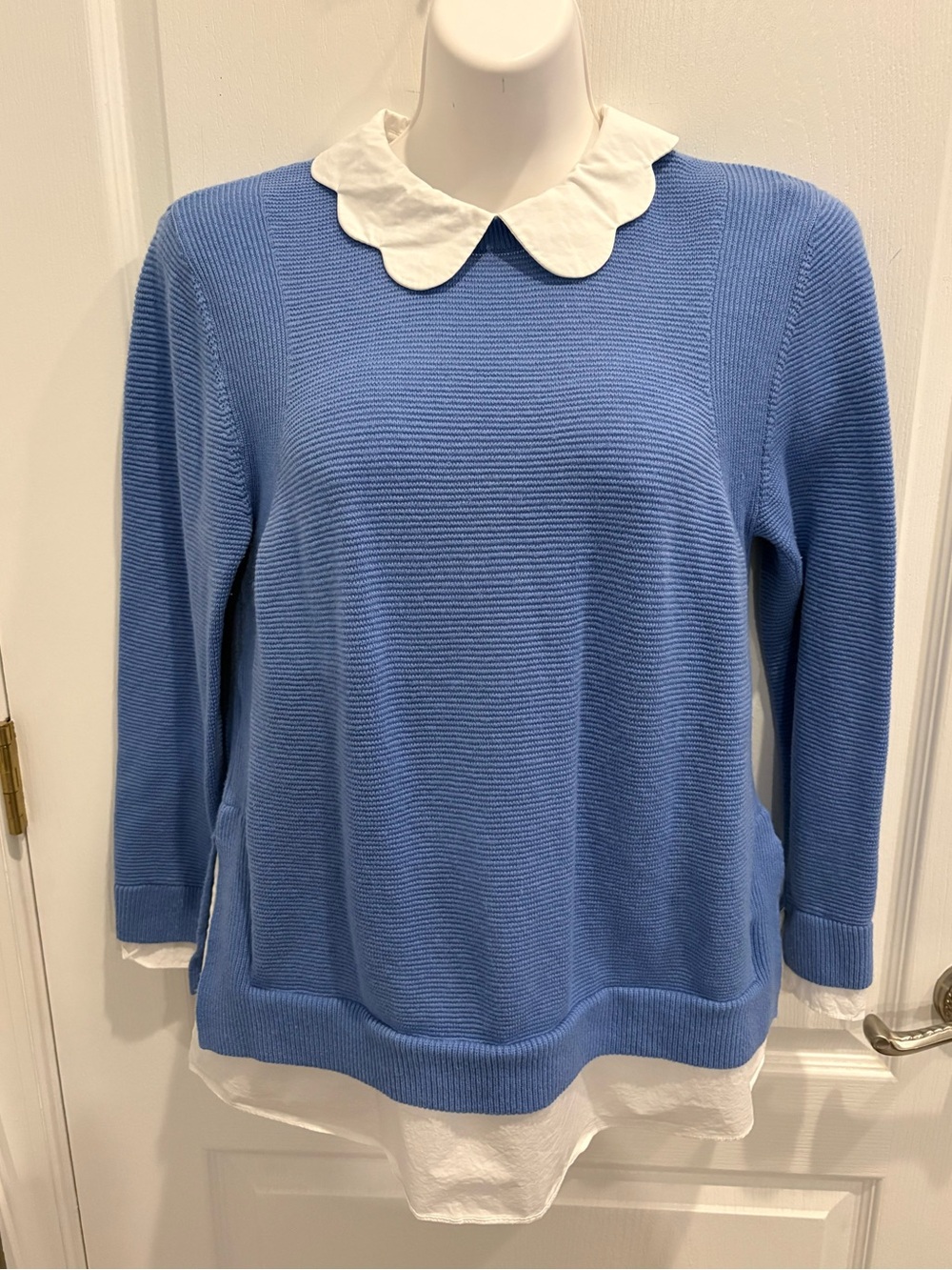 Ted Baker Bronwen Blue Scalloped Collar Layered Look Sweater Size 3